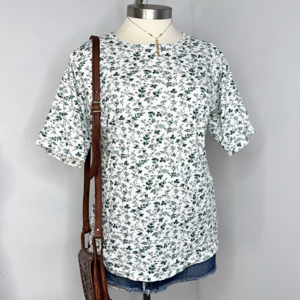 Vintage 90s Floral Tee T-Shirt Coastal Cowgirl Cottagecore Coquette Cotton XL